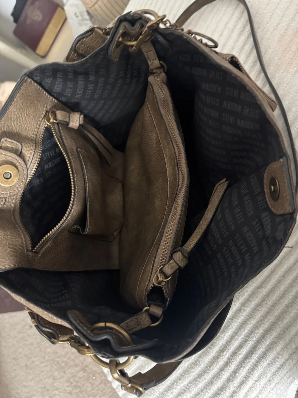Steve Madden Brown Faux-Leather Hobo Bag